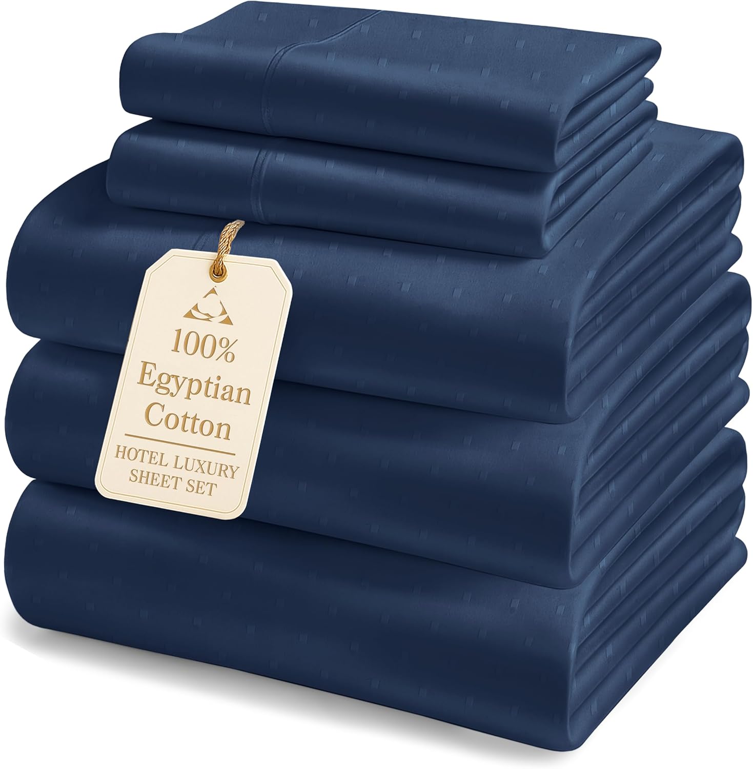 LANE LINEN Split King Sheets for Adjustable Beds - 5PC Sheets Set, 100% Egyptian Cotton, Cool Breathable & Soft, 2 Fitted Fits Upto 16" Deep Pockets - Swiss Dot - Estate Blue