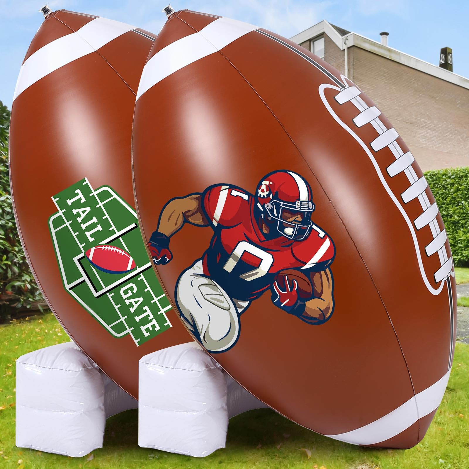 Bencailor 2 Pcs Giant Football Party Decoration Jumbo Inflatable Football with Tee Set for Game Large Blow up Footballs for Sport Birthday Party