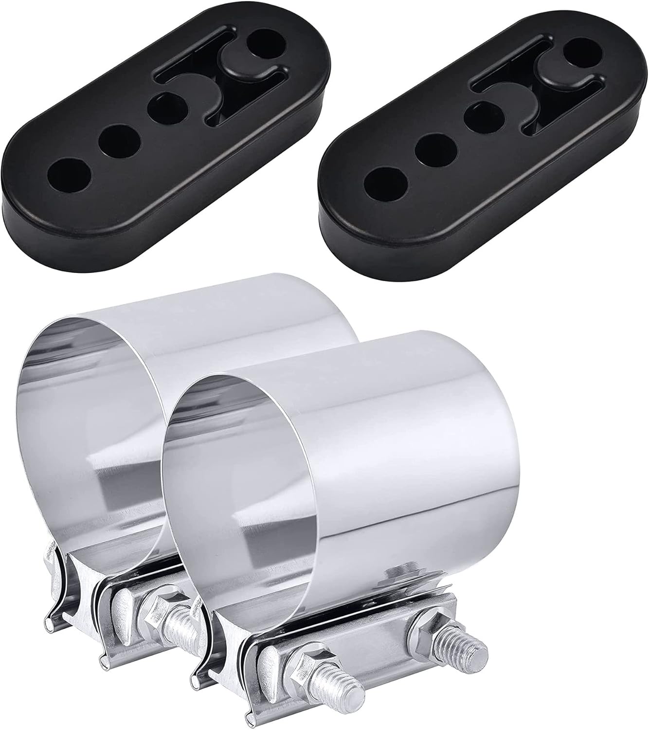 EVIL ENERGY 4.0" Exhaust Clamp Butt Joint Band Sleeve Coupler 2PCS, Bundle with 4 Holes Adjustable Exhaust Hanger Universal 2PCS