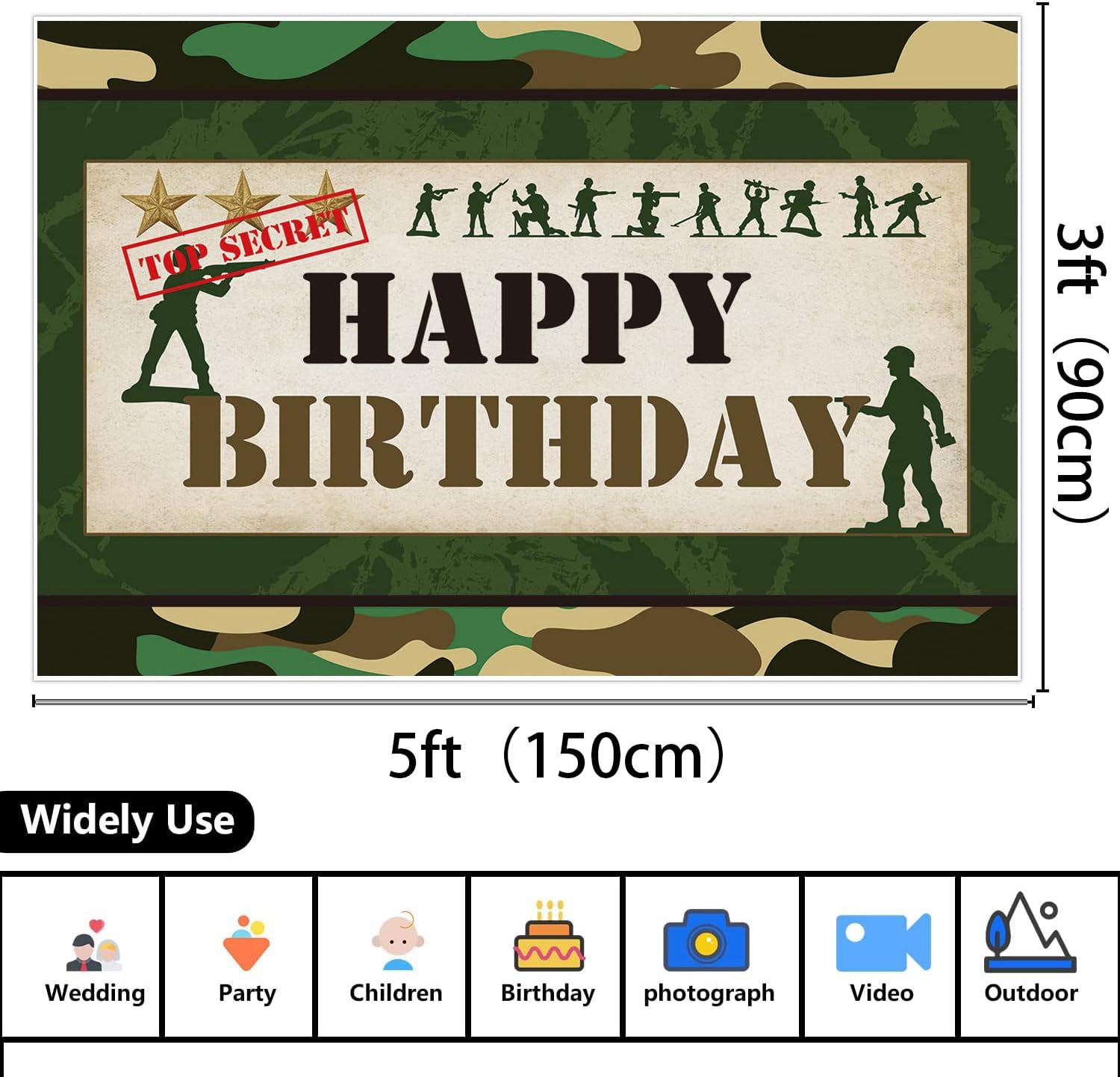 Soldier Theme Happy Birthday Backdrop Camouflage Tablecloth Set Camouflage Soldier Military Theme Party Supplies Cake Table Banner Photography Props 2PCS