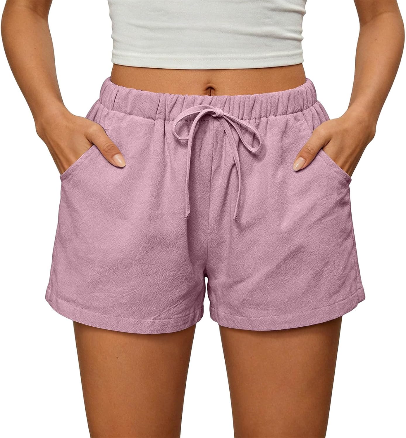 Casual Cotton Linen Shorts for Women:Fashion Elastic Wasit Wide Leg Lightweight Short Pants with Pockets 2026