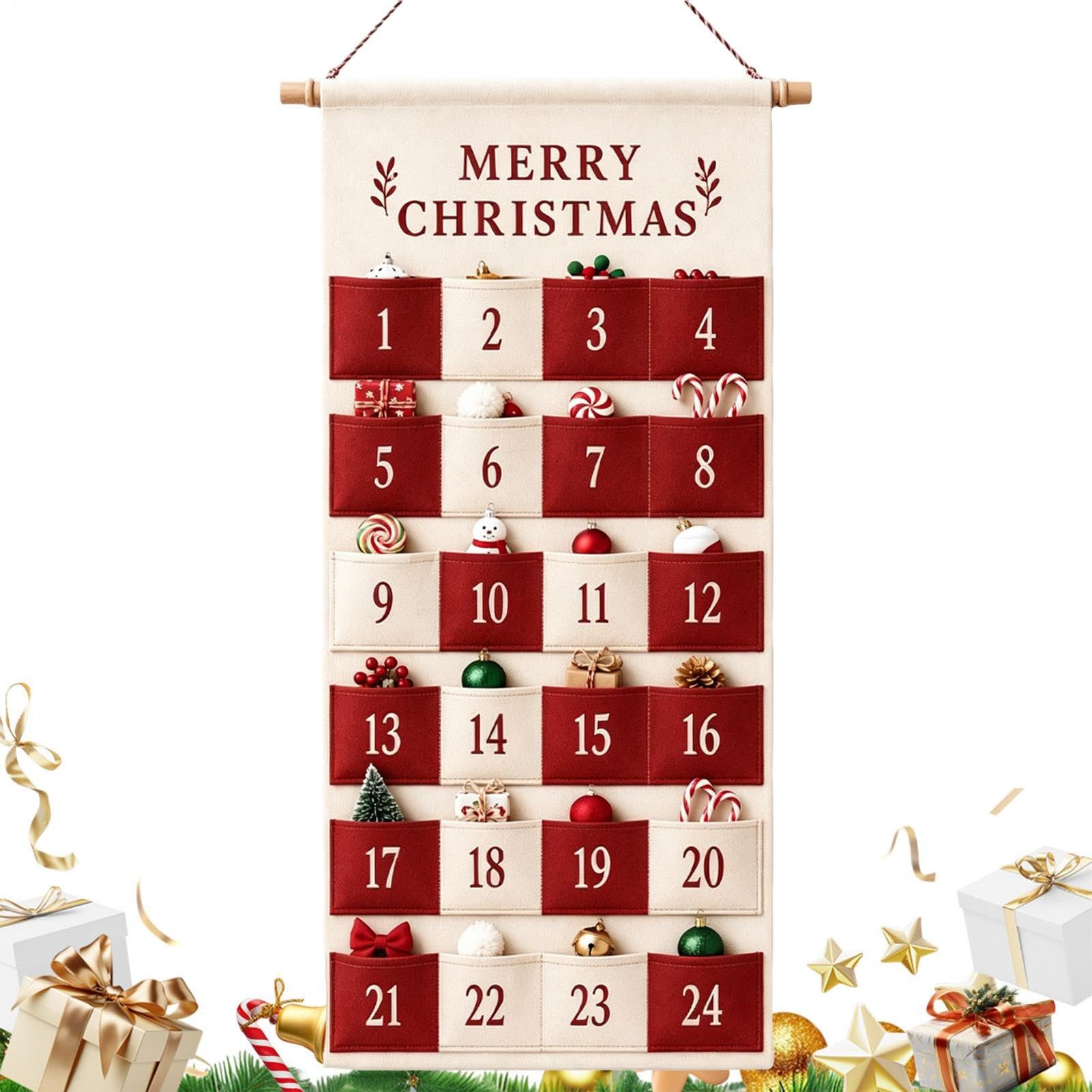 Weihnachtskalender Mit Taschen 24-Tage Wand-Adventskalender mit Taschen | Stoff-Countdown zum Befüllen Für Kinder Erwachsene Ferienhaus Wohnung Wohnzimmer Schlafzimmer Kinderzimmer Tür Eingang