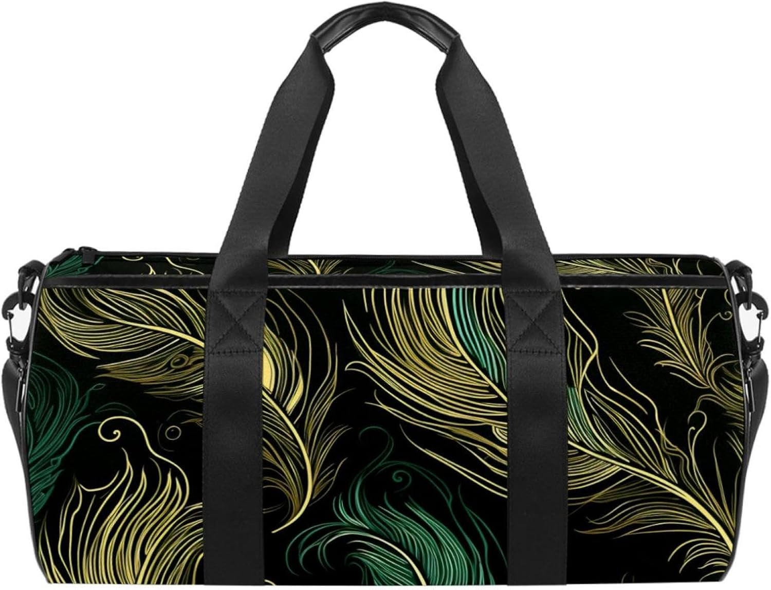 Gym Bags for Women,Duffle Bag for Travel,Black Background Peacock Feather,Gym Bag for Men
