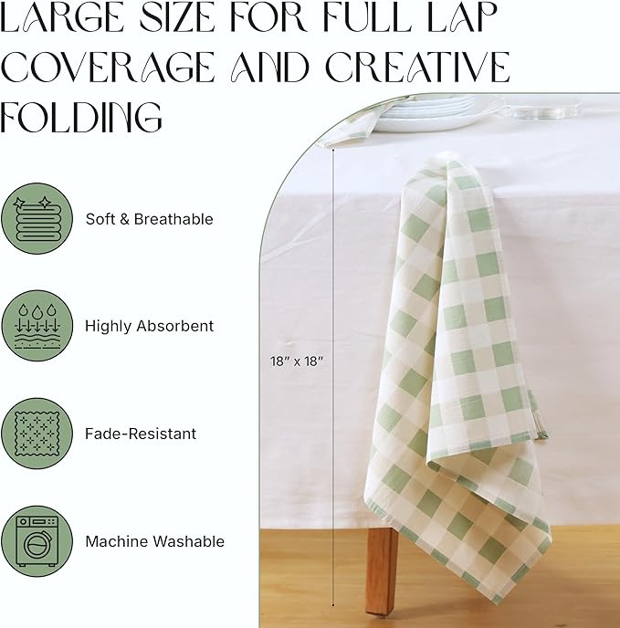 Servilletas de tela 100% algodón, 12 piezas, cuadros, 45x45 cm, verdes miniatura 3