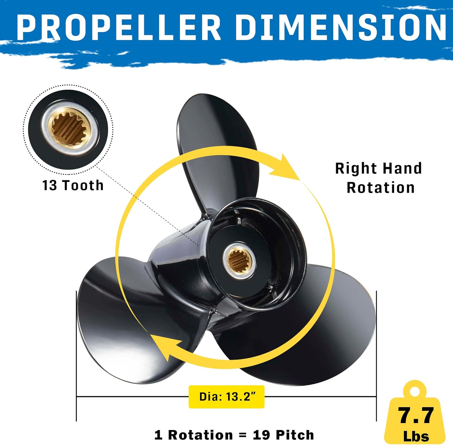 13.2x19 Upgrade Aluminum Boat Propeller for BRP Johnson Evinrude OMC Stern Drive 40-140hp Replace OEM 765184 13 Spline Tooth RH