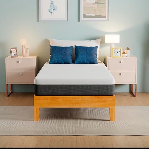 Miniatura 7 de PayLessHere Marco de cama de plataforma de madera, sin cabecero, no necesita somier, soporte de listones de madera, sin ruido, fácil de montar,