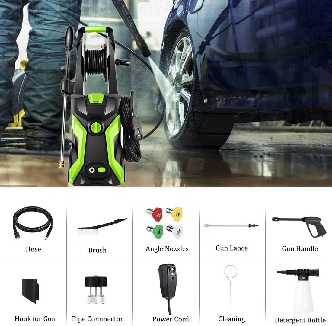 Devo 3500 PSI Pressure Washer, 2.4GPM Electric Power Washer,1800W High Pressure Cleaner Machine with 4 Nozzles & Hose, Cleans Cars/Fences/Patios/Driveways (Green) : Patio, Lawn & Garden