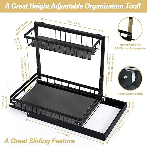 Miniatura 6 de Organizador para debajo del fregadero, armario de almacenamiento, organizador de armario extraíble de 2 niveles deslizables debajo del fregadero,