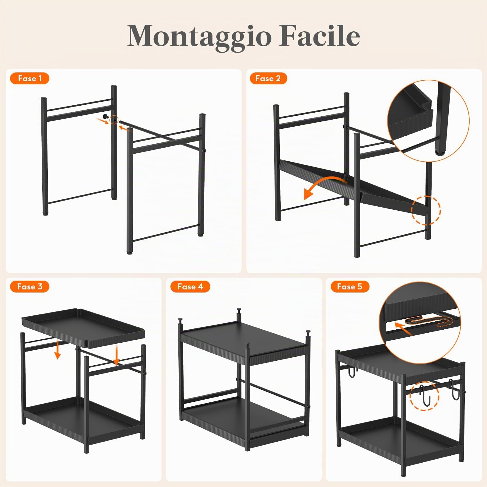 Lifewit Organizer per Caffè, 2 Livelli Portatazze da Banco, Espositore a Scaffale con 4 Ganci, Contenitore per Accessori da Caffè per la Cucina di Casa, Nero
