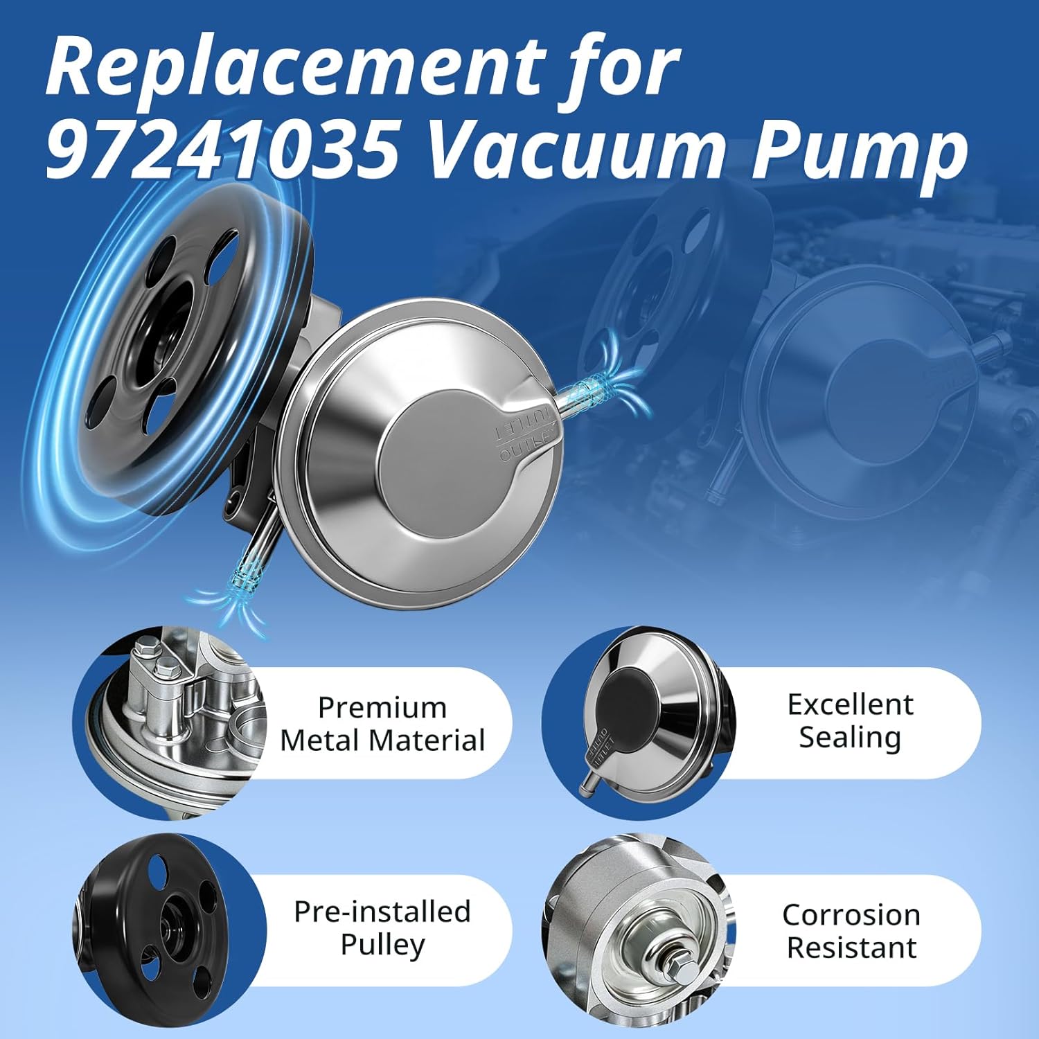 904-862 Vacuum Pump with Pulley Compatible with Isuzu NPR-HD NPR GAS V8 L96 LQ4 LY6 L31 L05 3.0L-6.0L 1995-2020 Brake Vacuum Pump Replaces 97241035 8972410351
