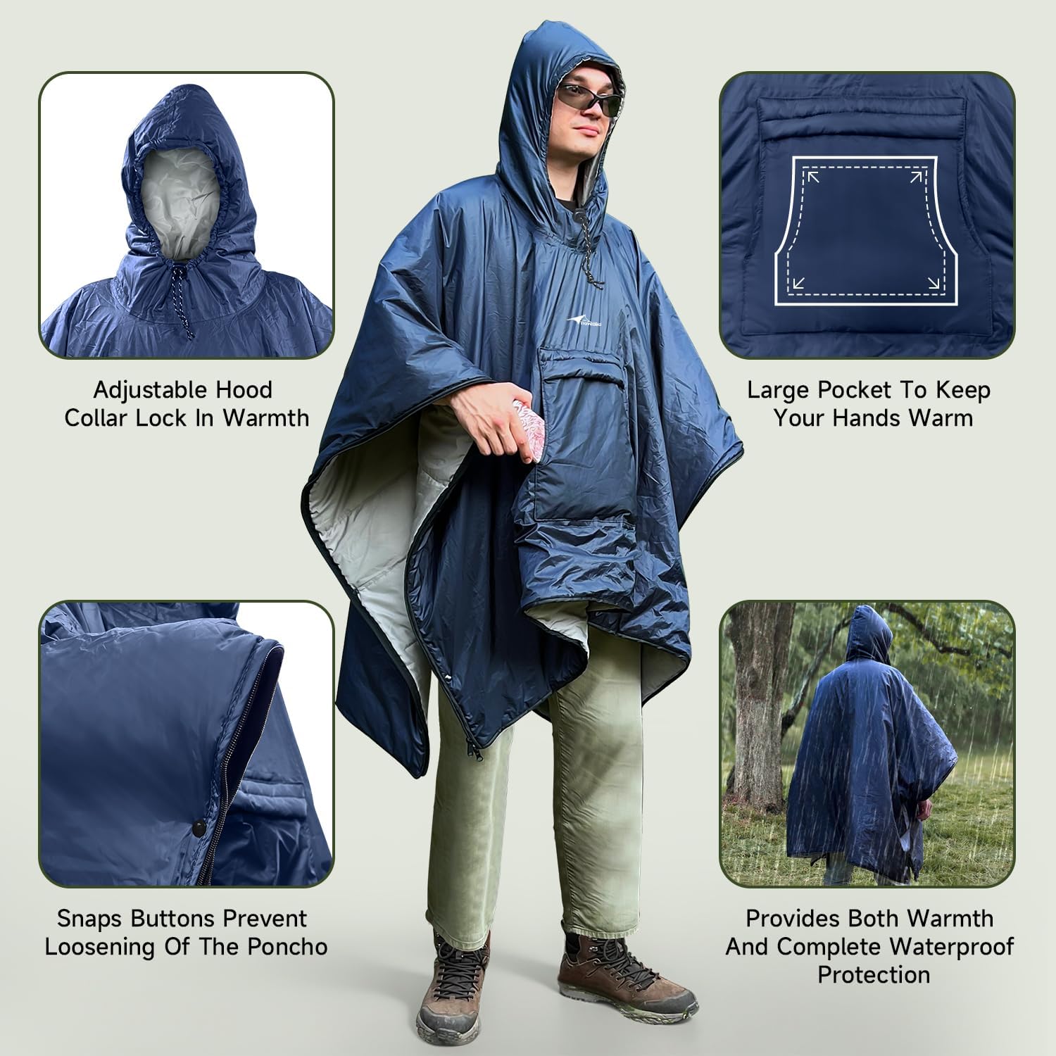 Sleeping Bag for Adult, Wearable Blanket Insulated Poncho Hooded, Sleepingbag Quilt for Winter Camping Hiking Sports