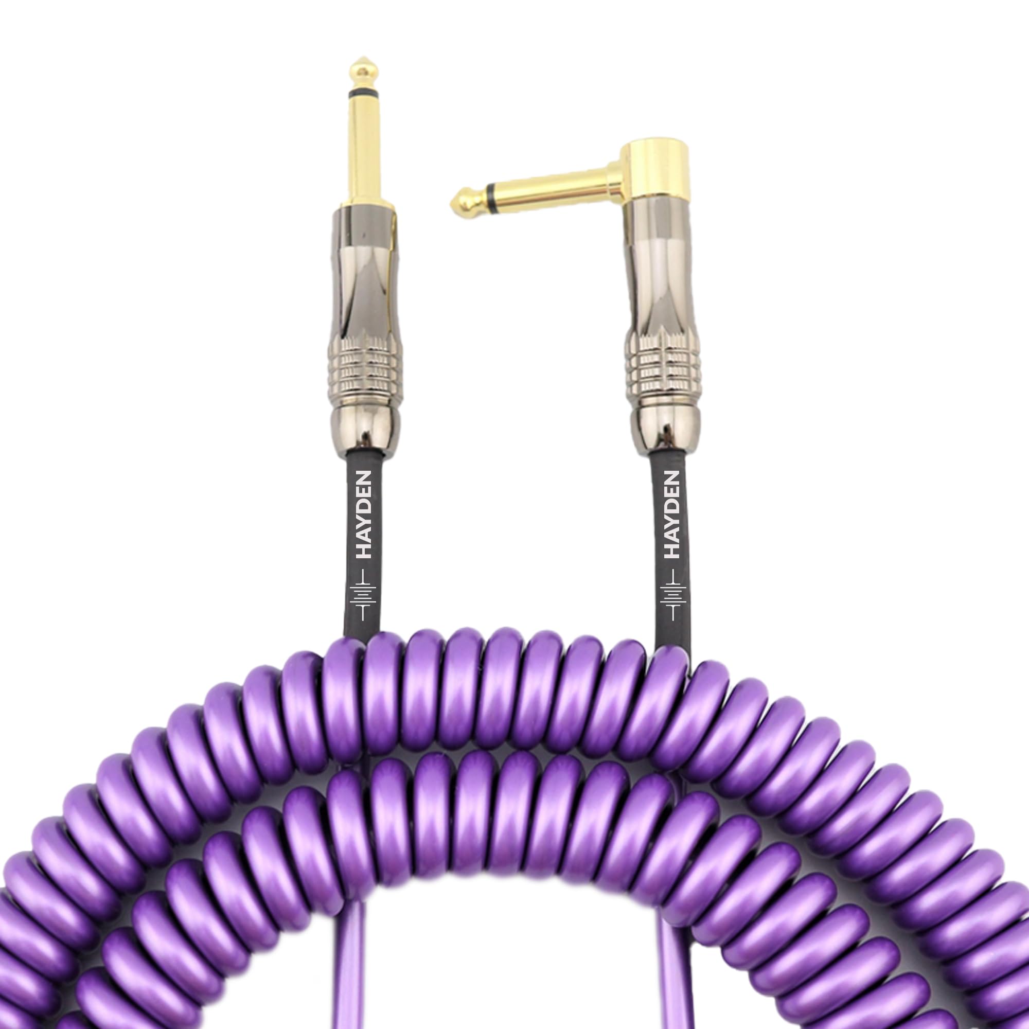 hayden Coiled Guitar Cable 20-Feet / 6 M: Curly coil Instrument Cord for Guitar, Bass, piano keyboard & Musical Instruements with 1/4 inch Right Angle to Straight Connectors (PURPLE)