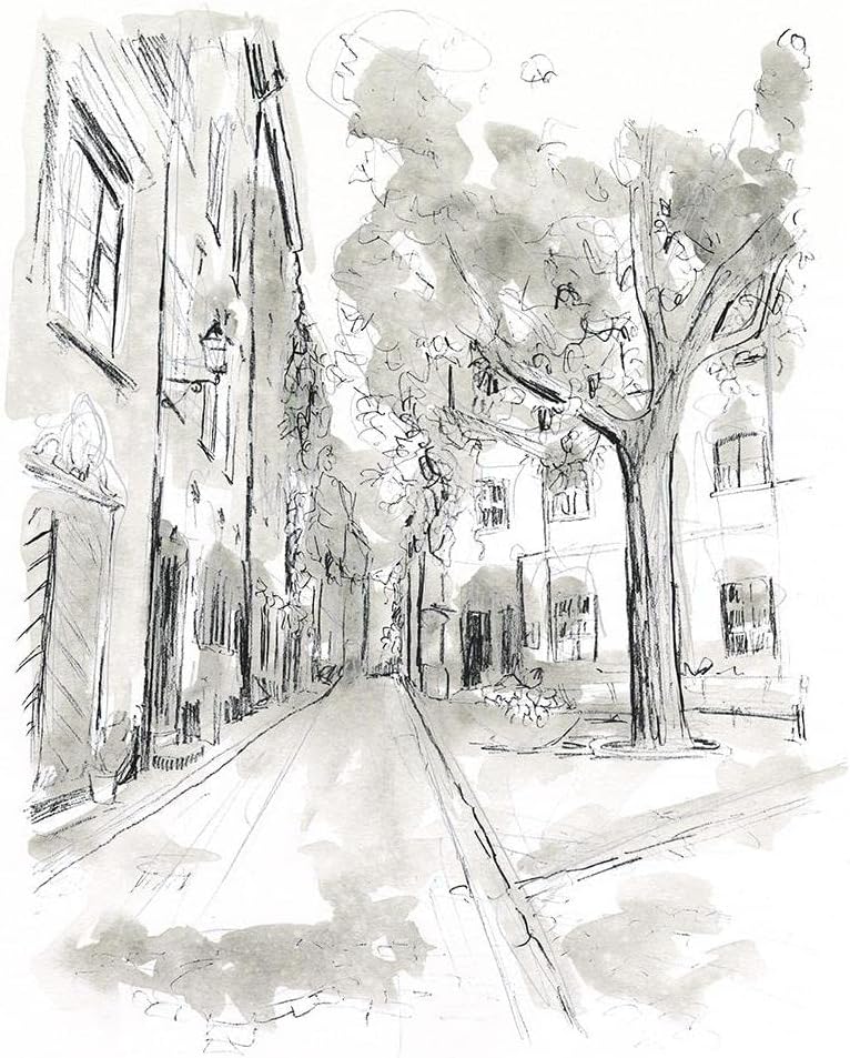 ArtDirect European City Sketch II 15x18 Black Modern Wood Framed with Double Matting Museum Art Print by Vess, June Erica