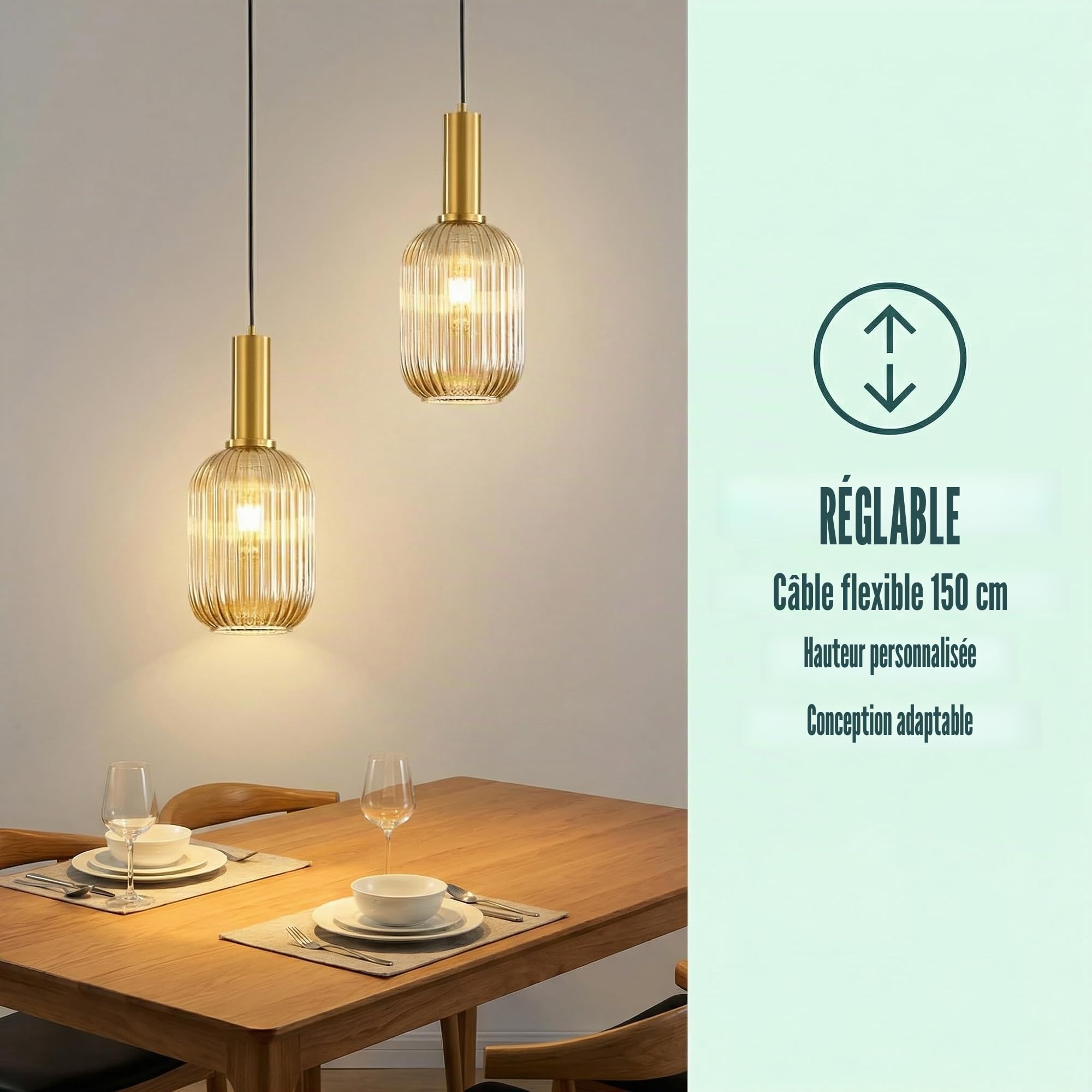 Suspension Luminaire en Verre,Finition en Laiton Doré, Vintage Lustre Suspendu Intérieur, Lampe Suspendue pour Salle à Manger Cuisine Salon Chambre & Cuisine (Ambré, 13CM)