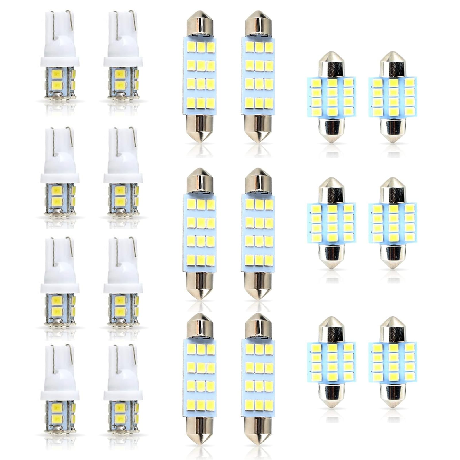 20 PCS Car Interior LED Light Combo Kit, 0.36" x 1.06", 0.67" x 1.26", 0.39" x 1.62" 6000K Instant Start Width Light License Plate Light, Plug Play Bulb Replacement, for Most Cars (White)