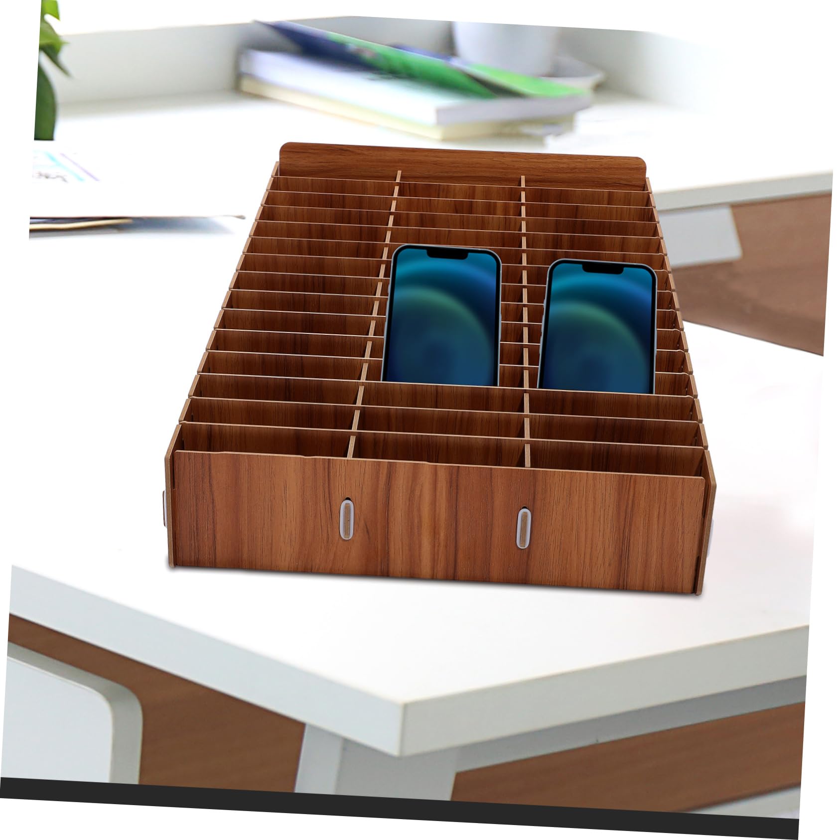 Scatola Porta Oggetti in Legno a Scomparti Multipli da Scrivania | Scuola e Ufficio, Finitura Marrone, Adatta a Piccoli Oggetti e Cosmetici, Design Ordinato