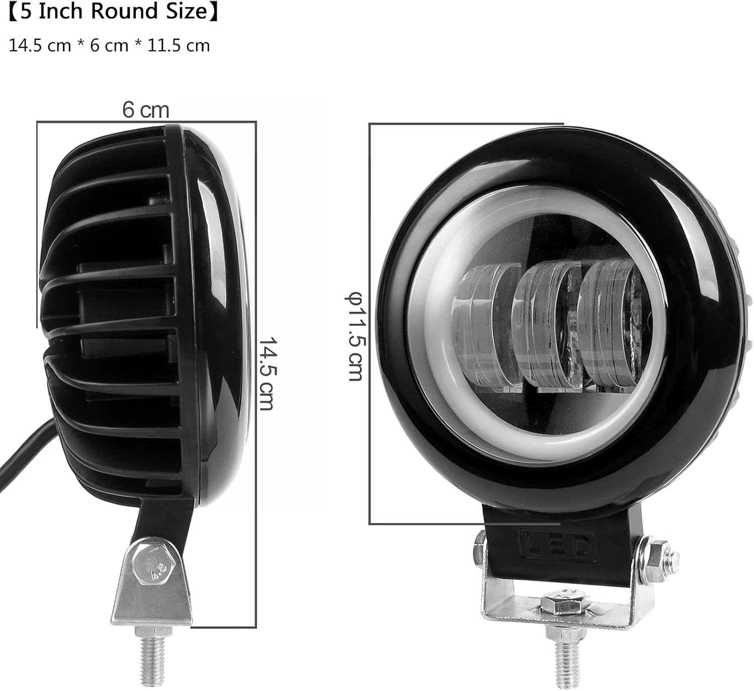 5 Inch Round 30W Fog Light White 6000K Led Pods White Flood Beam For Car 4x4 Offroad Truck ATV 12V 24V Led Angel Eyes Motorcycle Waterproof Driving Lights (Pack of 2)