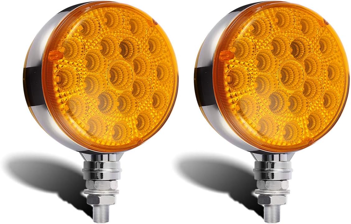 Partsam 2Pcs Amber/Amber Round Dual-Face LED Rear Turn Signal and Parking Lights Post Mount Sealed 42 LED Pedestal Lights Chrome Replacement for Trucks Trailers, 10-30V