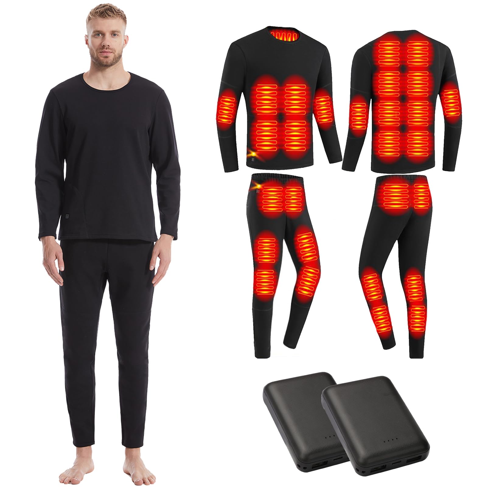 TOVCHEI 28 Zone Heated Underwear Set Men Women Winters Smart Heating Thermal Underwear with Battery for Skiing,Cycling,Hiking,Men,5XL