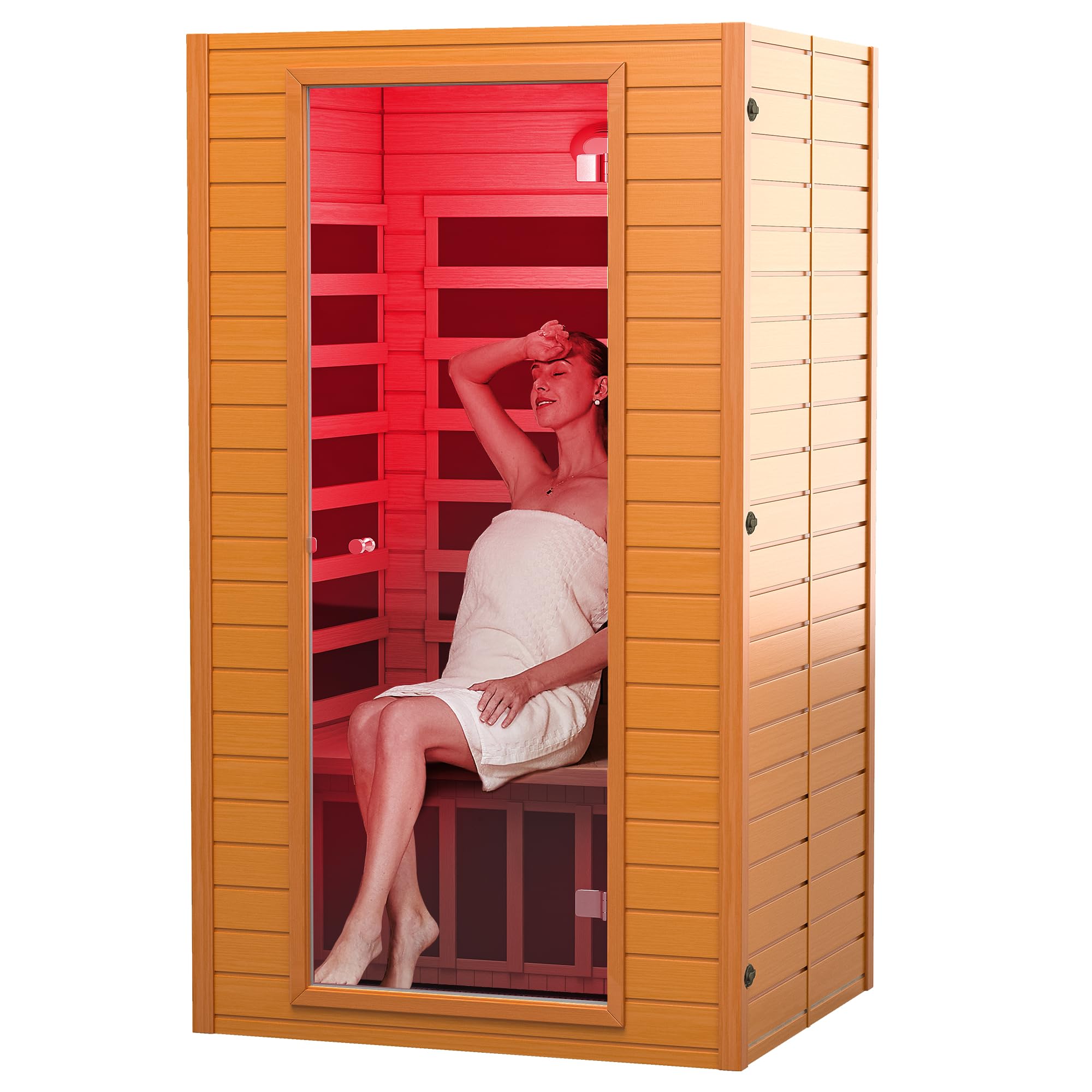 Real Relax Infrared Sauna for Home, Home Indoor Sauna for up to 2 People, with Near Zero Emf Infrared Lighting, 1640w, 9 Chromo Therapy Lights, Canadian Hemlock Wood Sauna