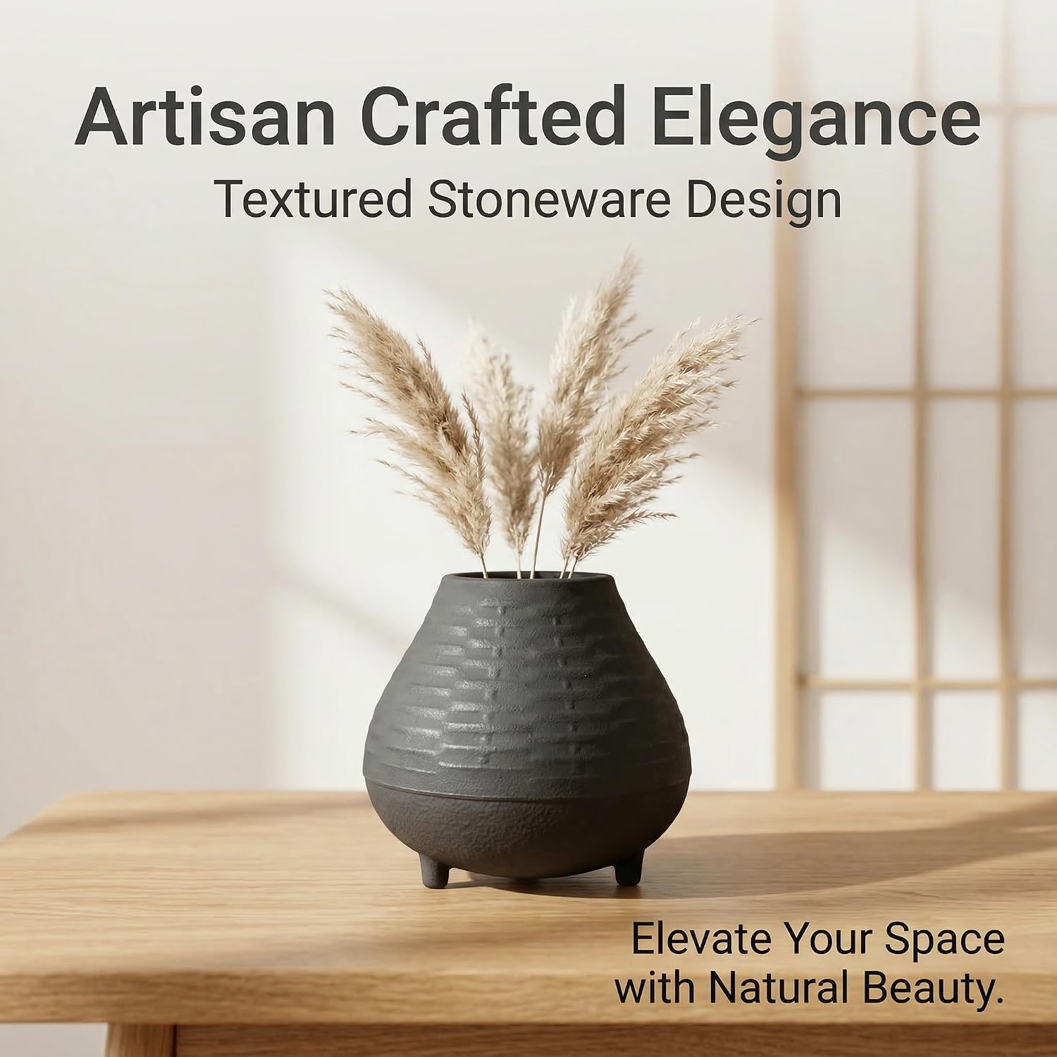Unique Handmade Cast Iron Vase for Dried Flowers or Pampas Grass, Small and Durable Wabi Sabi Vases Suitable for Office or Home, Matte Black Vase for Modern and Minimalist Decor (5.5"W×5.12"H)