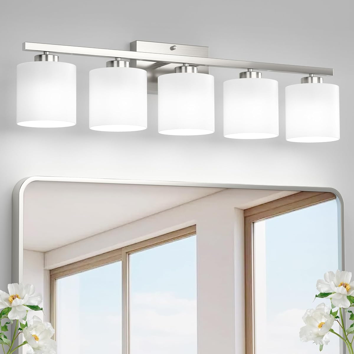 Honesorn 5-Light Bathroom Vanity Light Fixtures, Brushed Nickel, Modern Design