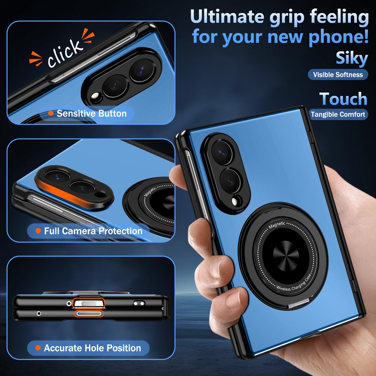 Hekodonk Custodia per Galaxy Z Fold 8 con supporto girevole a 360, compatibile con MagSafe, pellicola protettiva per schermo anteriore, supporto magnetico ad anello con cerniera custodia protettiva