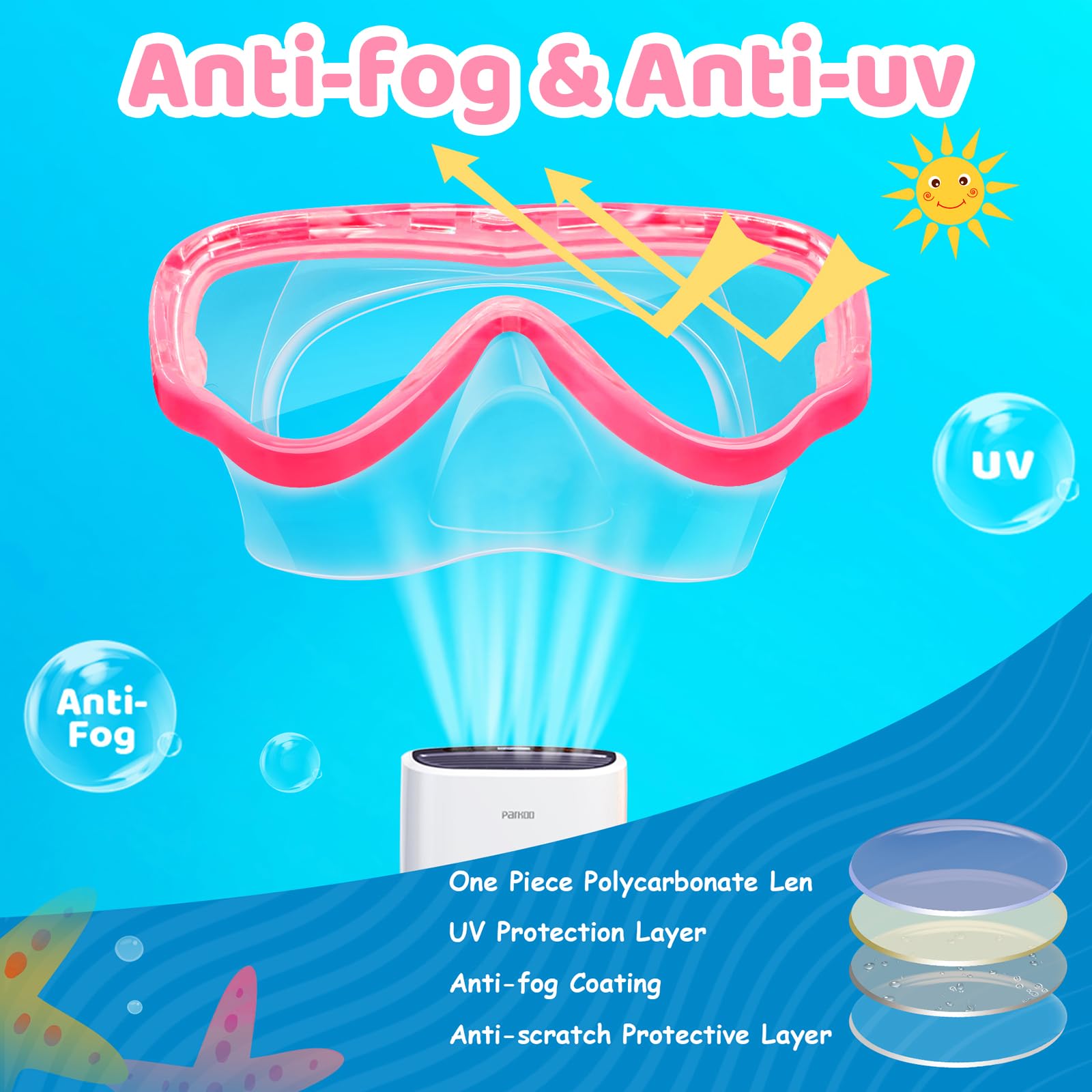 Vvinca Kids-Goggles with Nose Cover, Diving Mask Elastic Fabric Strap Anti Fog Anti Shattered Lens for Kids Swim Goggles 3-14