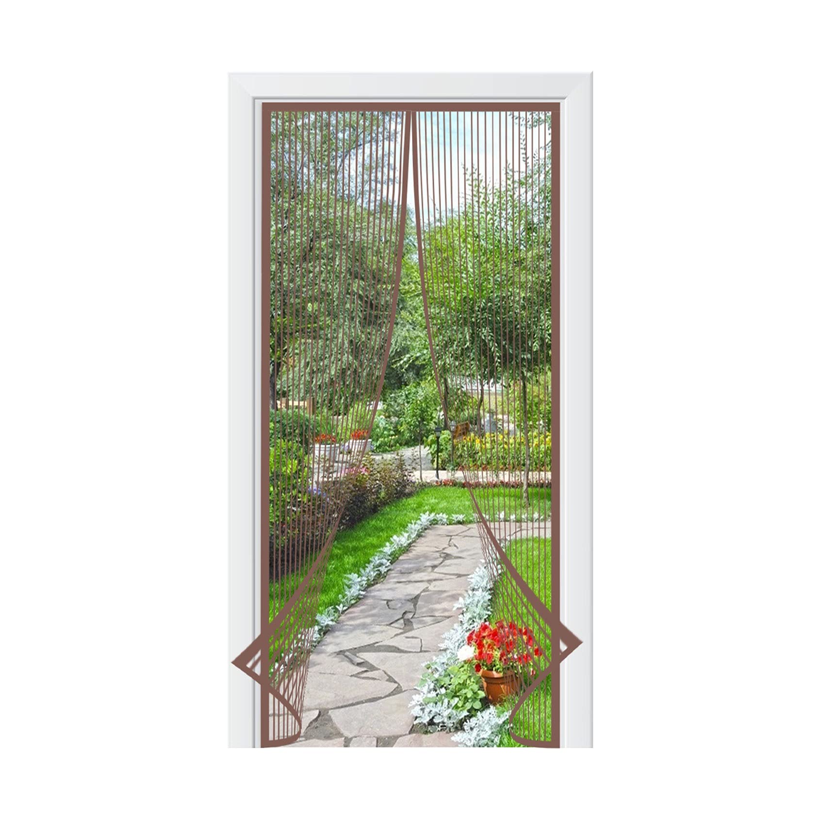 Weizon Brown A Magnetic Fly Screen Door 85 X 195 Cm Heavy Duty Bug Mesh Curtain And Full Frame Magic Tape Mesh Fly Curtain Keep Fresh Air In & Bugs Out (Brown)