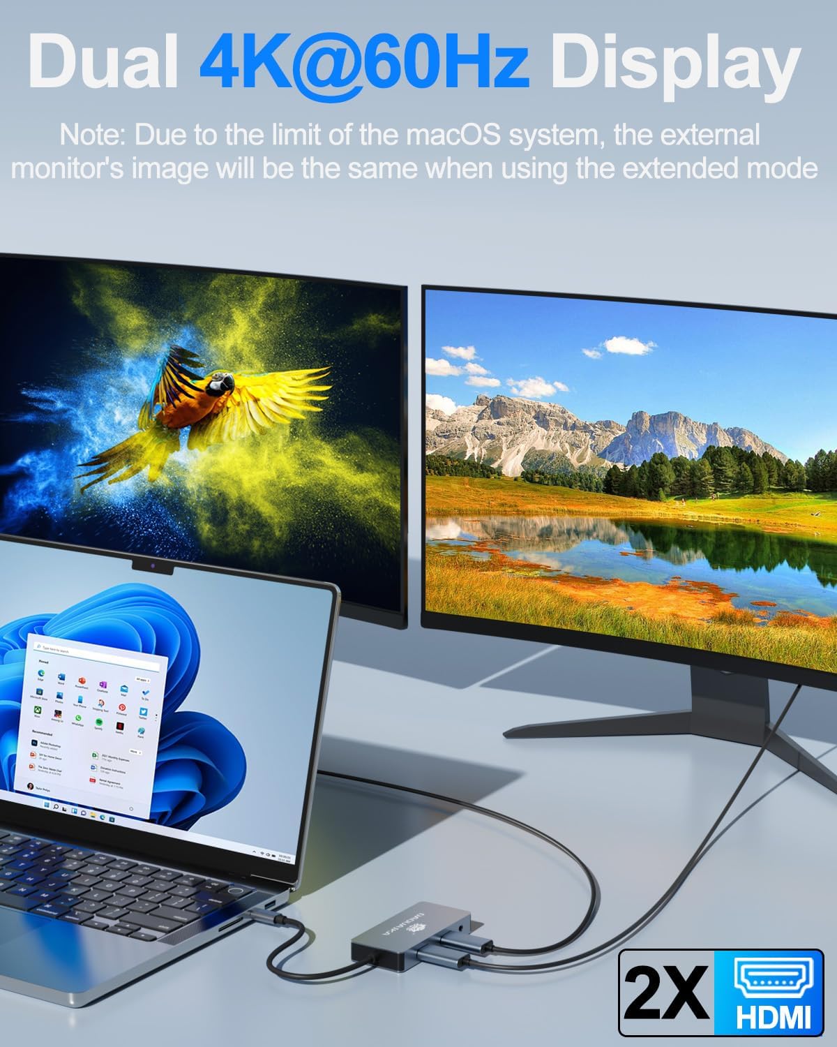 USB C Hub, 9 in 1 Dual Monitor Docking Station, 4K@60Hz Dual HDMI Display, RJ45 1000Mbps Ethernet Adapter, PD 100W, 3*USB-A 3.0 Ports, 3.5mm Audio/mic for MacBook Pro, Lenovo, Surface, Dell XPS, HP