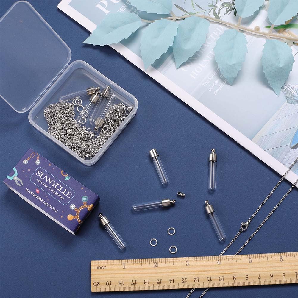 SUNNYCLUE 1 Box 10Pcs Vial Necklace Bulk Wish Bottle Necklace Making Kit Glass Bottle Charms Necklace Screw Cap Bottle Empty Clear Vial Necklaces for Jewellery Making Memorial Keepsake Ashes Holder - Image 3