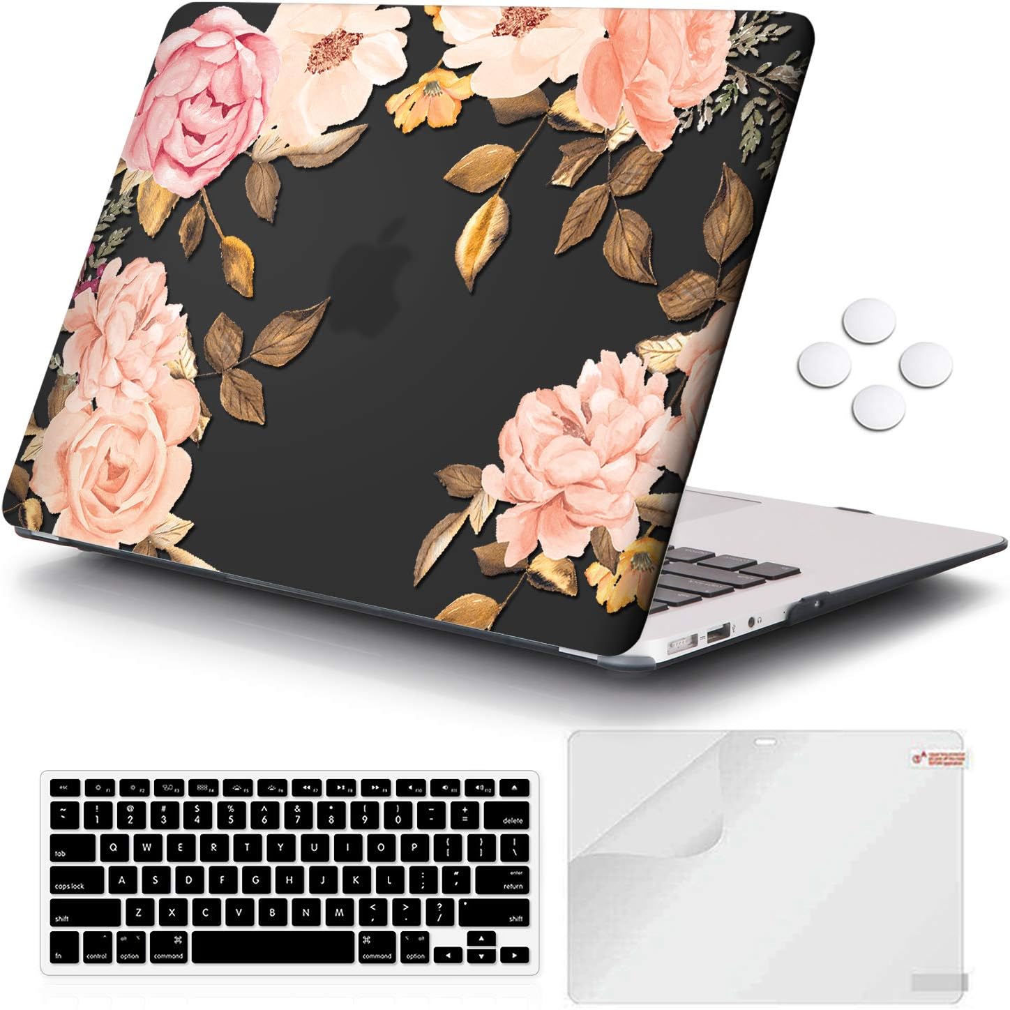 iCasso Compatible with MacBook Air 13 inch Case (Release 2010-2017 Older Version), Hard Shell Plastic Protective Case & Keyboard Cover Only for MacBook Air 13 Inch Model A1369/A1466 - Watercolor Rose