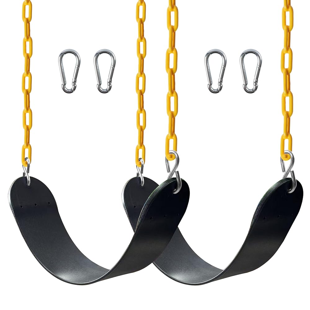 Sunnyglade 2PCS Swings Seats Heavy Duty with 66 Chain, Playground Swing Set Accessories Replacement with Snap Hooks, Support 250lb (2, Black)