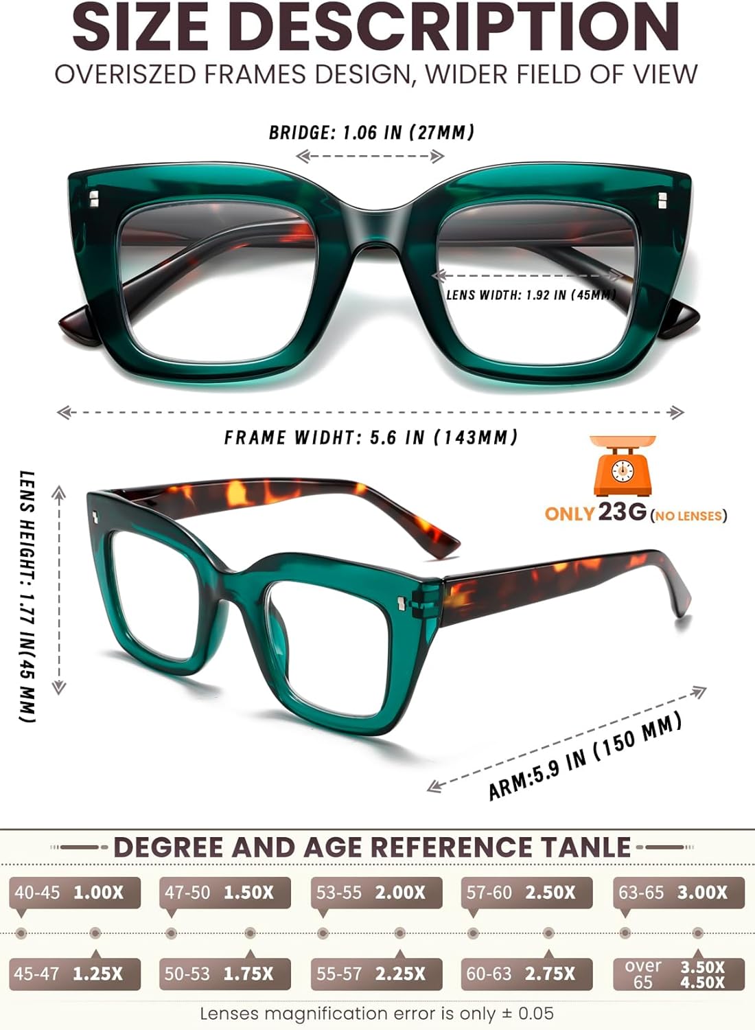 Hubeye 3 Pack Oprah Style Reading Glasses Oversized Readers Blue Light Blocking Computer Eyewear With Spring Hinge - Image 2