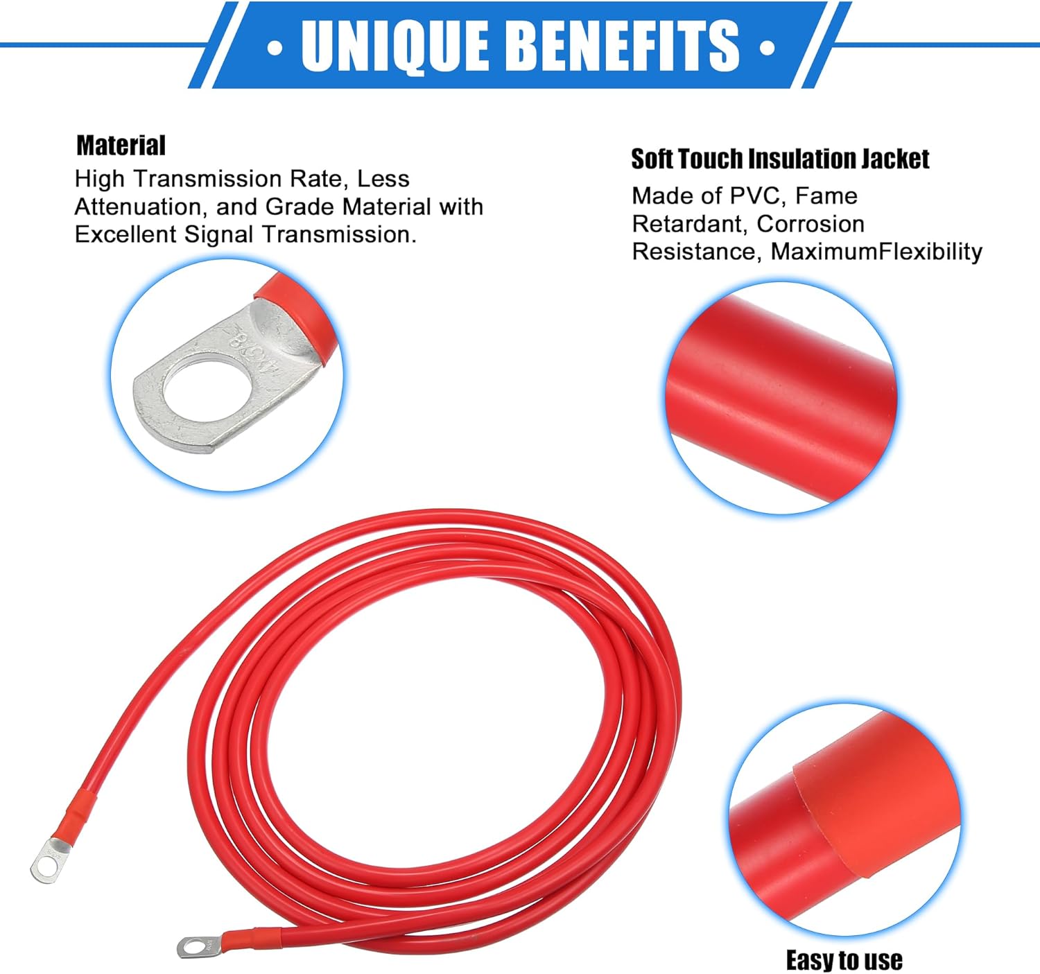 1 Pair Copper Battery Inverter Cables, 4 AWG Gauge 12ft Battery Cable Universal for Car Vehicle RV Durable Pure Copper Black Red with 3/8" Ring