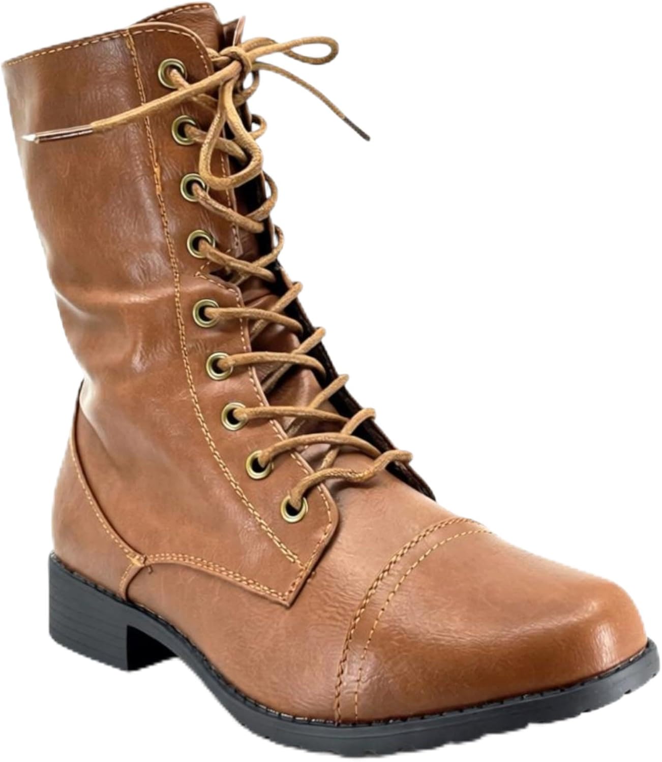 ABSOLEX Womens Lace up Round Toe Low Heel Combat Boots