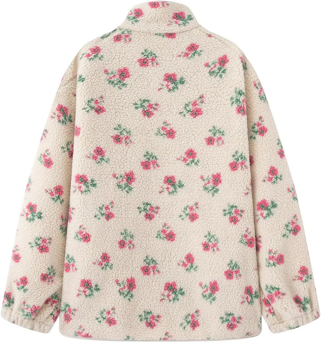 chouyatou Women's Winter Casual Spliced Floral Fleece Jacket Fall Fuzzy Oversized Faux Fur Sherpa Jacket