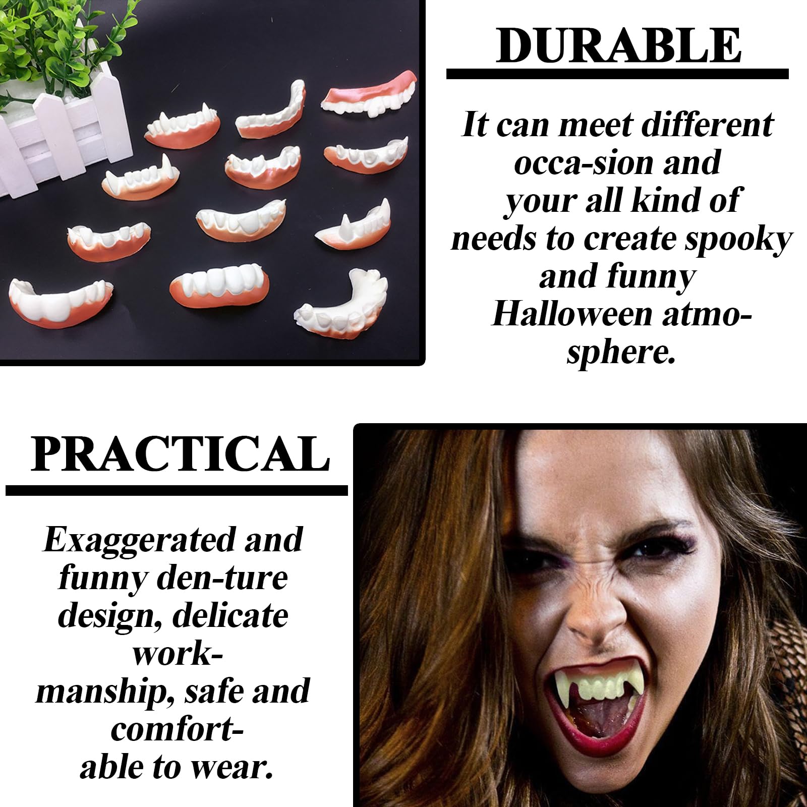 SKJAXF 12 Piece Demon Vampire Teeth, Fake Teeth for Kids & Adult Halloween Masquerade Costume Party, White - Image 4
