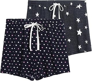 2 Pack Pajama Shorts for Women Cotton Sleep Shorts Casual Lounge Pants Drawstring Pj Bottoms