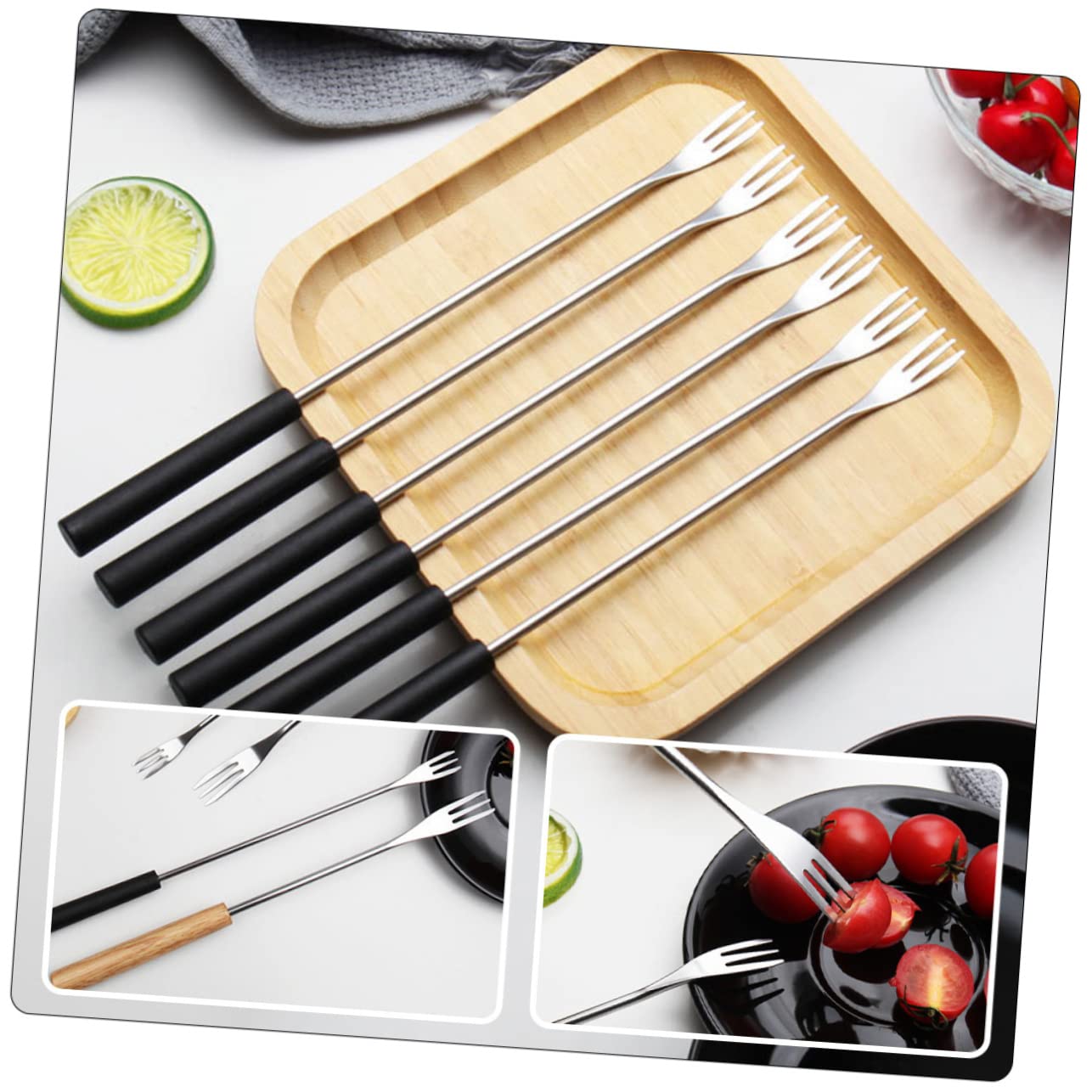 Cabilock 12Pcs Stainless Steel Fondue Forks with Handles for Chocolate Cheese Fruit and Dessert for Fondue Parties and Family Gatherings