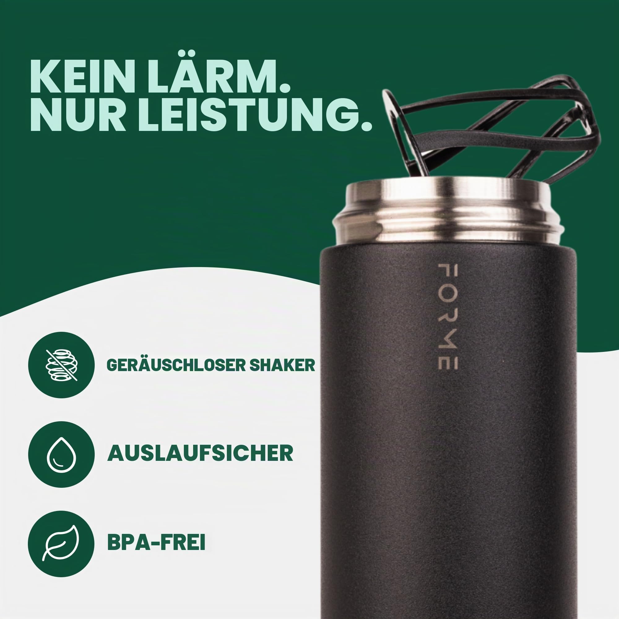 FORME Shaker 700 ml – Edelstahl-Protein-Shaker – Doppelwandig vakuumisoliert – Kalt und Heiß – Leiser – Auslaufsicher – Passend für Becherhalter