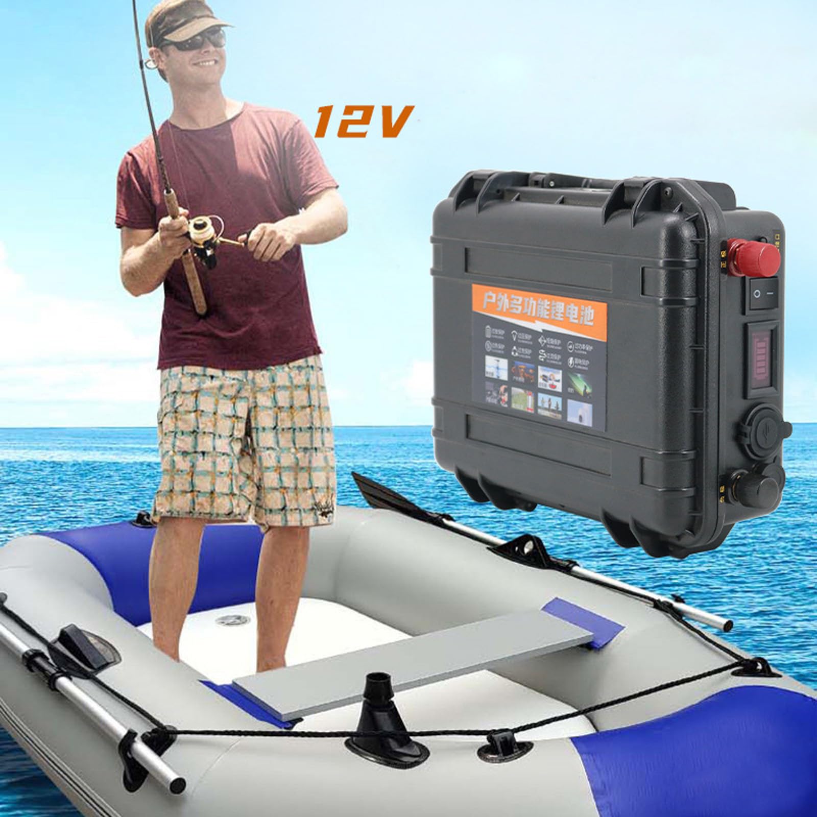 Akumulator litowo-jonowy 12V 80AH 60AH do steru morskiego Akumulator do wózka golfowego/silnika morskiego/zaburtowego z ładowarką 5A i portem USB