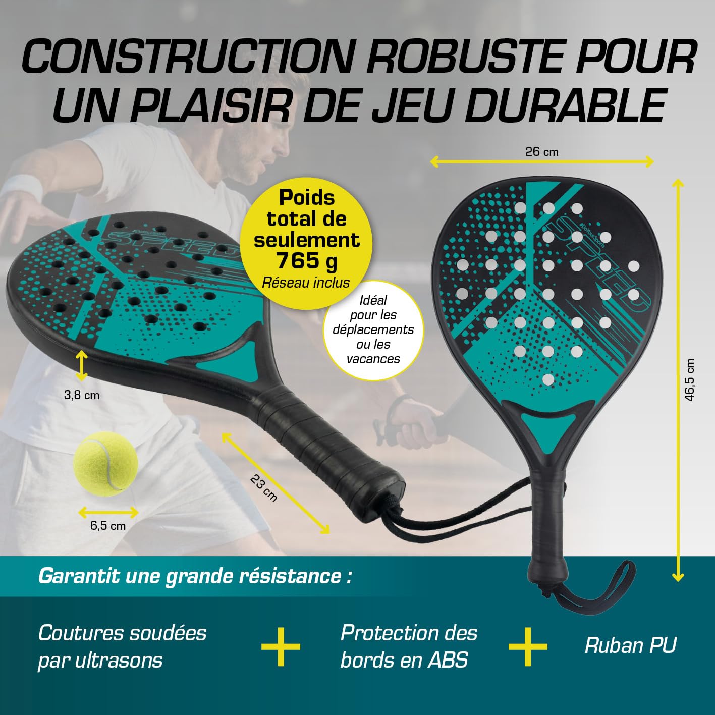 #DoYourSports Kit de Raquettes de Padel | Raquettes de Padel et kit de démarrage, 2 Raquettes pour Le Padel avec Balle et Filet | Poignée antidérapante, idéale pour l'entraînement et Les Loisirs
