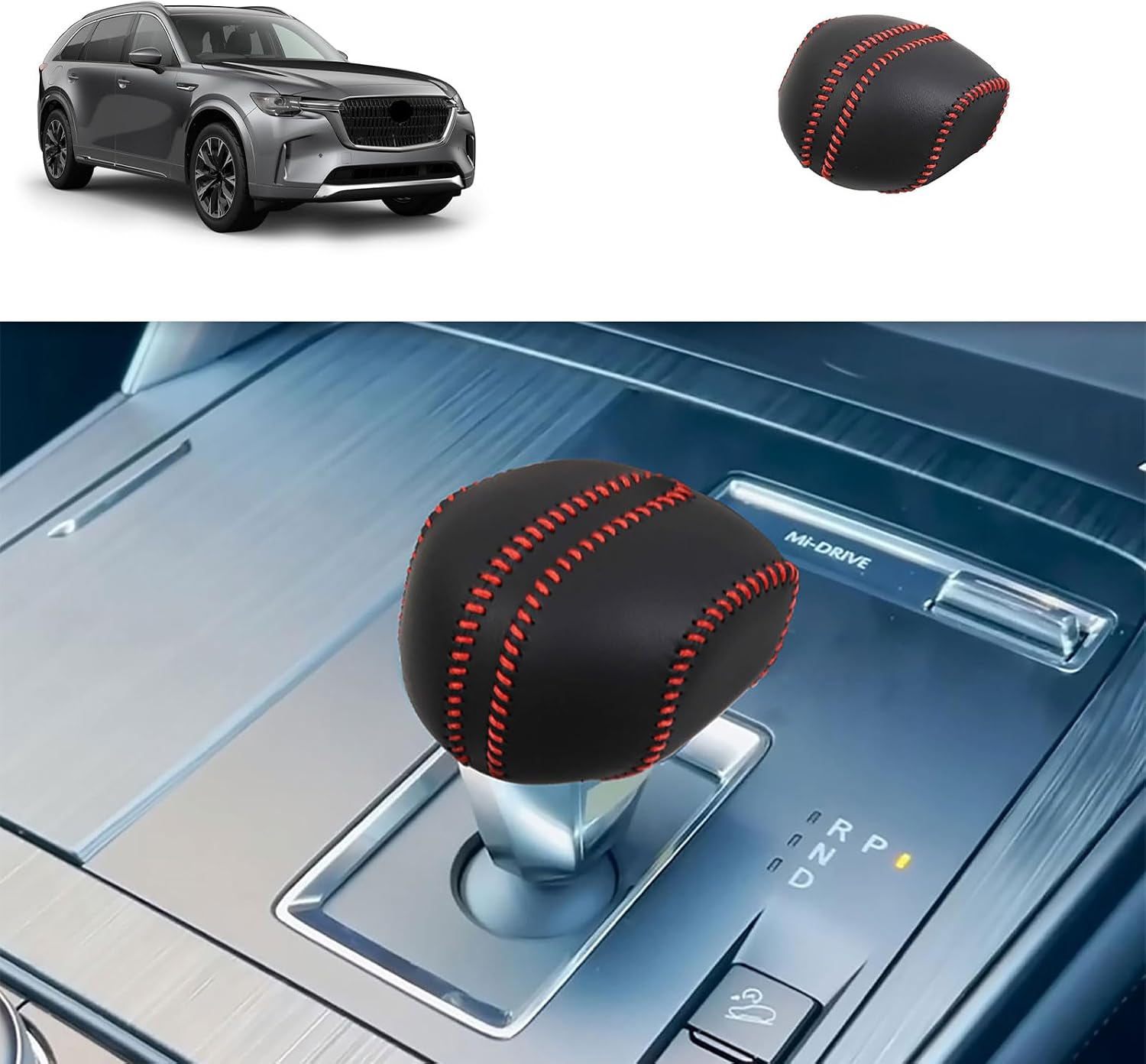 Gear Shift knob Cover Compatible with Mazda CX90 CX-90 2024 2025 2026 Center Console Shifter Trim Automatic Transmission Decoration Interior Car Accessories Leather Material 1PC