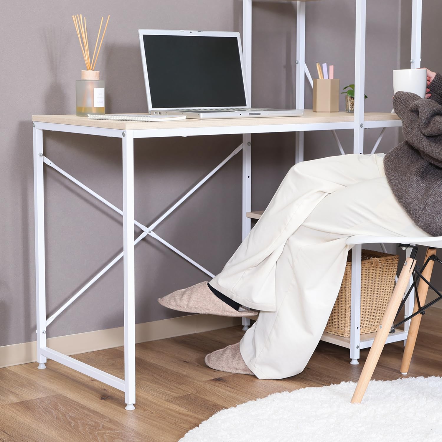 Amazon.co.jp: 不二貿易 ラック付きデスク 左右付け替え可能棚 収納力