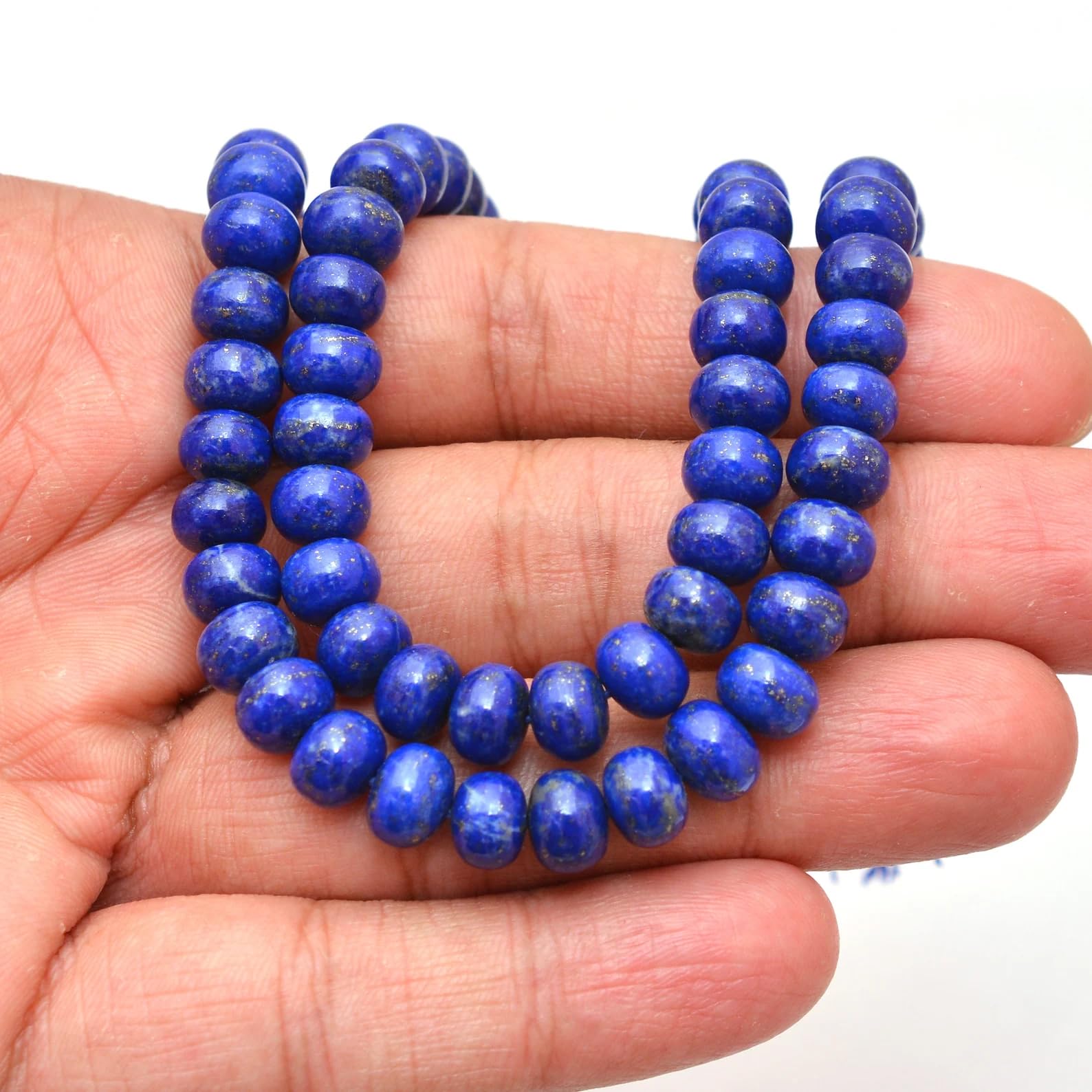 AAA+ Lapis lazuli 7 mm-8 mm gładkie okrągłe skalibrowane koraliki, pasmo 20 cm | niebieski naturalny lapis półszlachetny kamień szlachetny luźne koraliki do biżuterii