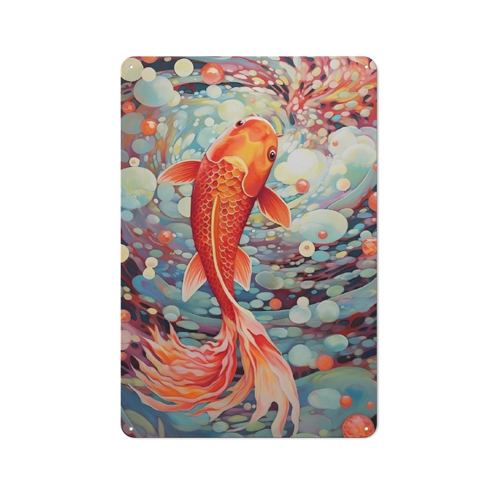 Junmoney Koi Colorful Urban Metal Wall Decor 30X20cm, Metal Wall Art Sign For Loft, Studio, Office Or Creative Room