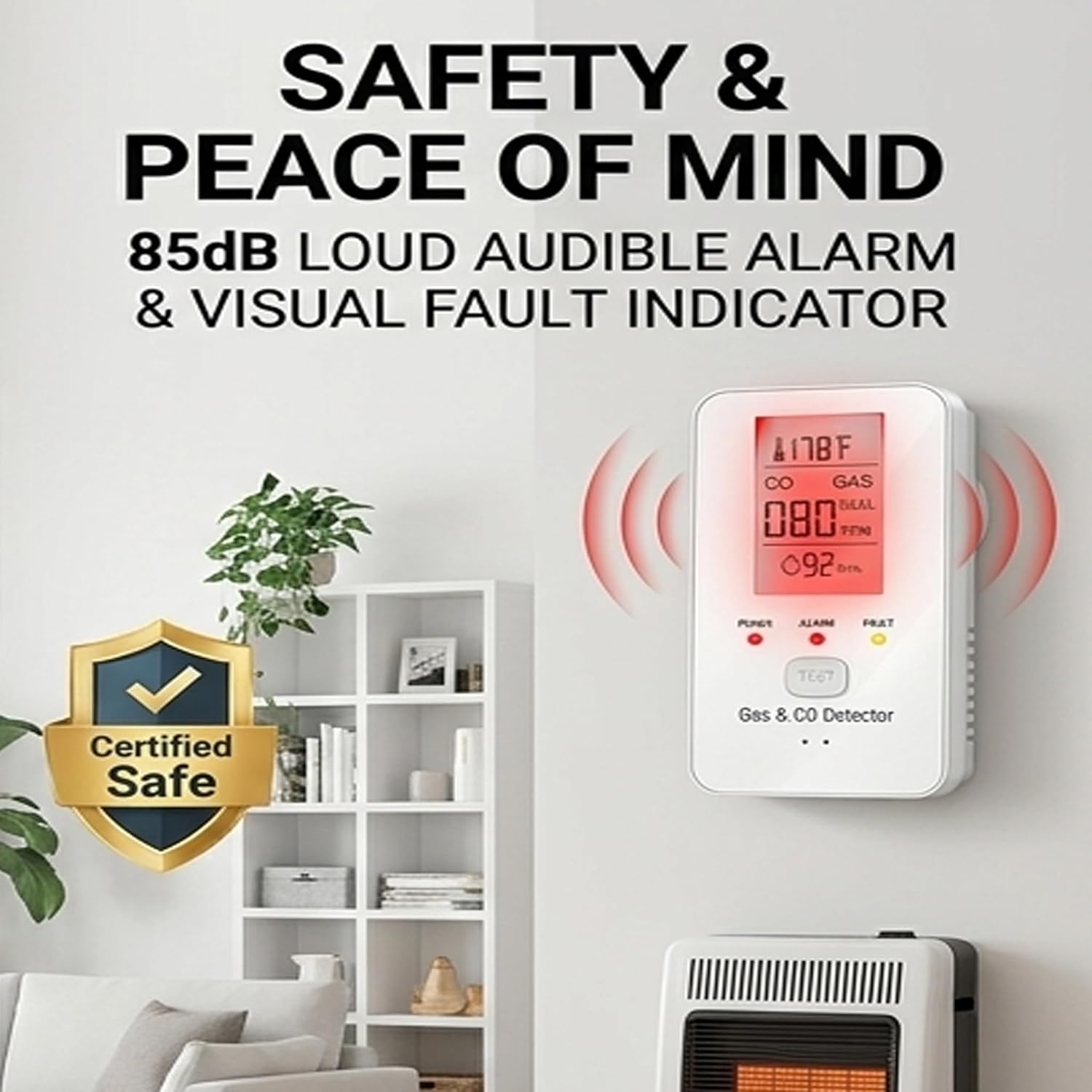 Steadfast Haven 4-in-1 Multi-Function Detector, Portable, with Large Display, Suitable for a Wide Range of Scenarios (Black)