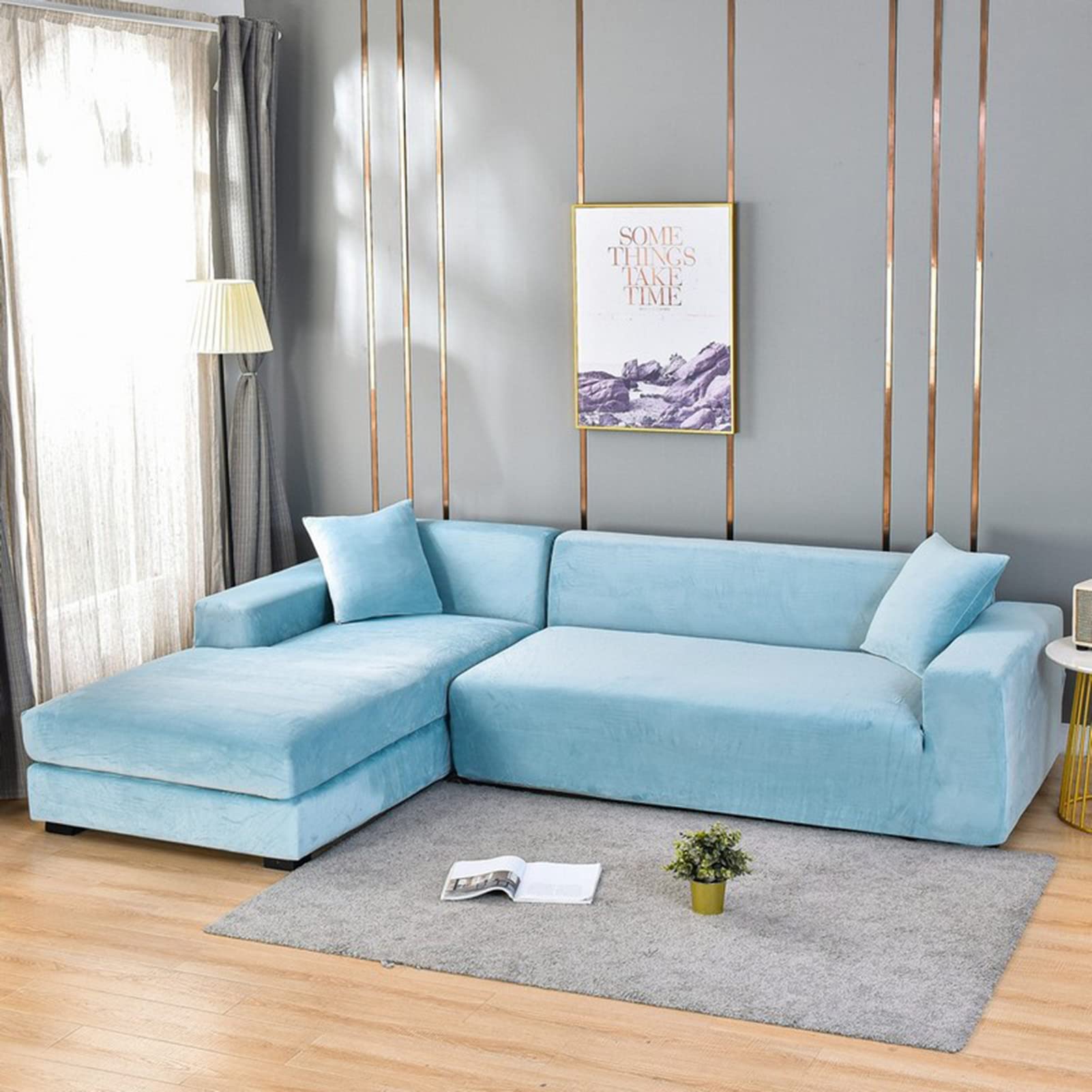 Housse de canapé 2 places en velours doux extensible de 145 à 185 cm