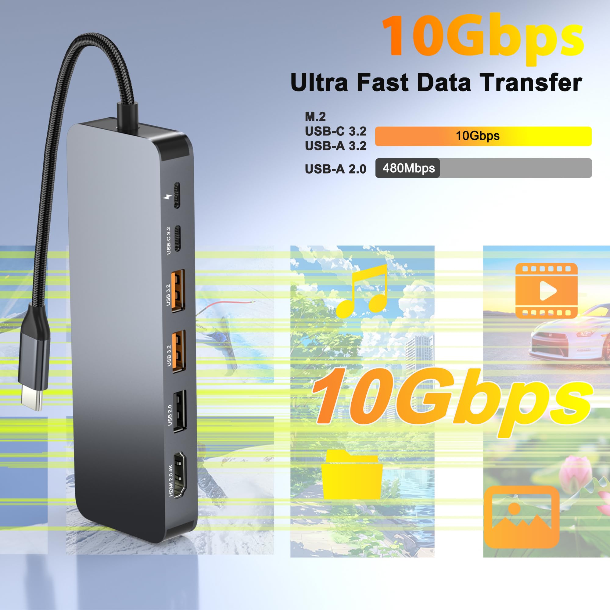 Stacja dokująca USB C z obudową M.2 NVMe SSD 10 Gb/s, koncentrator USB-C 9 w 1, gniazdo SSD typu C z HDMI 4K przy 60 Hz, USB 3.2 Gen2, PD100W, czytnik kart SD/TF, stacja dokująca do laptopa Dell / HP